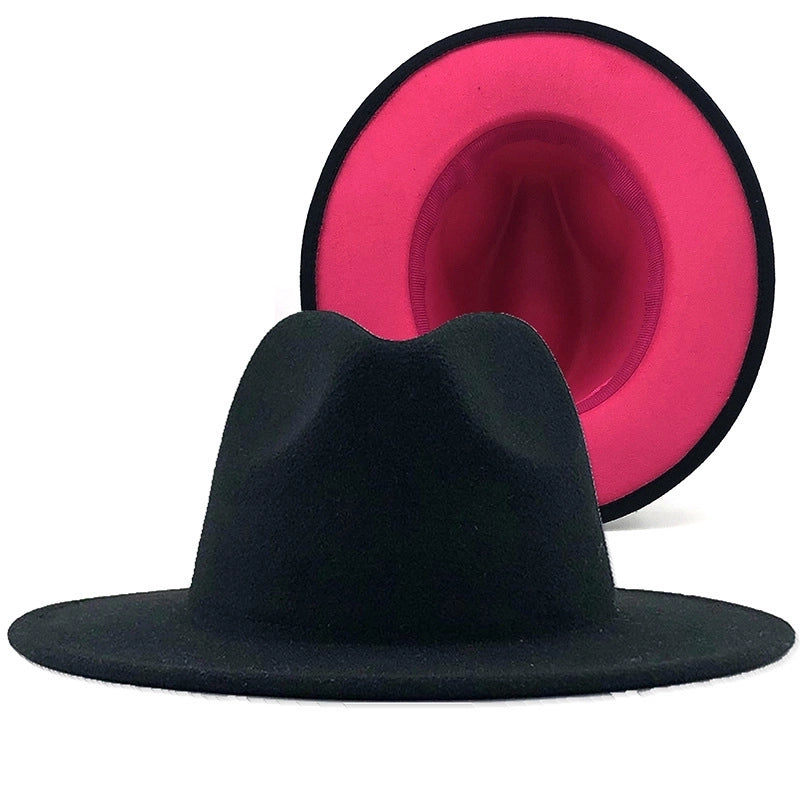 Retro Wool Top Hat Double-sided Blocking Felt Women's Flat-brimmed Jazz Hat