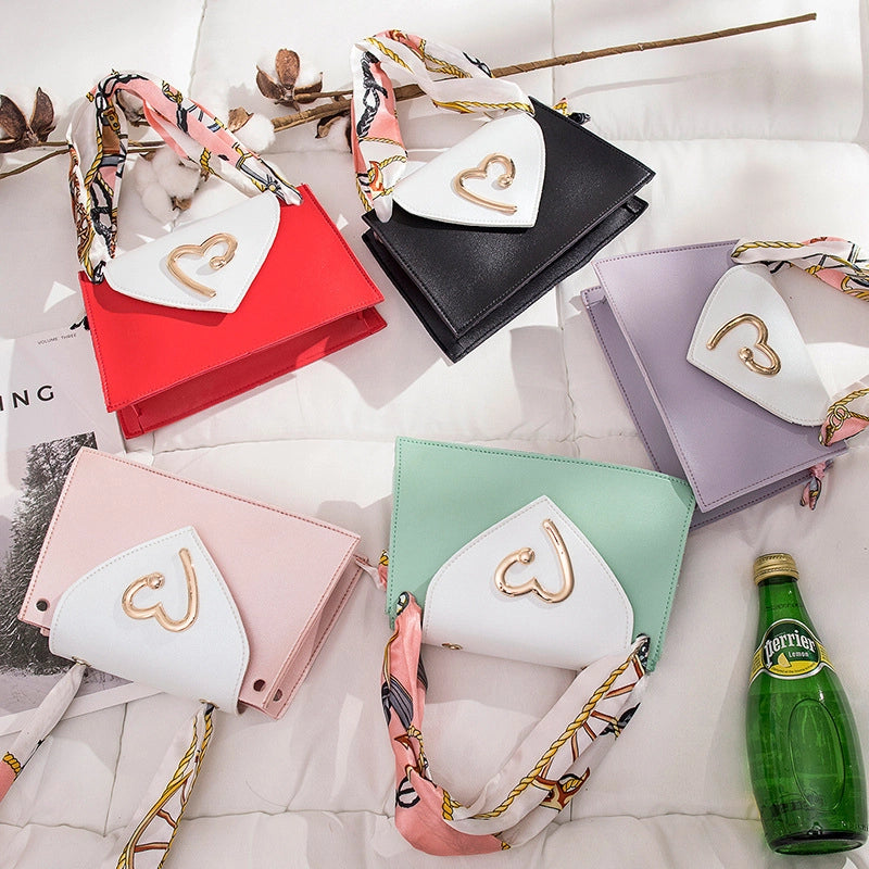 Women's Medium Pu Leather Color Block Streetwear Square Flip Cover Crossbody Bag