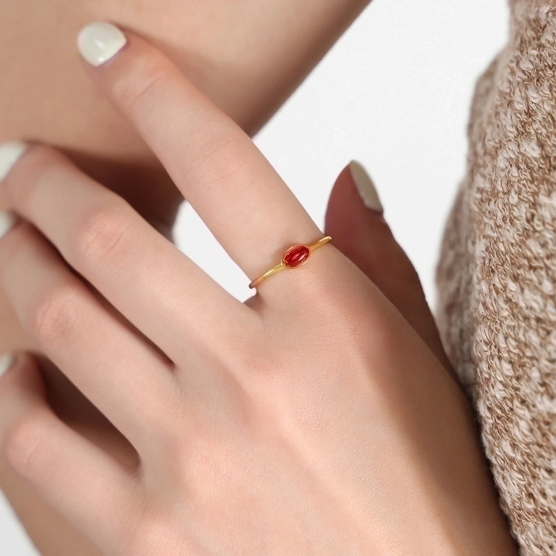 Minimalist Square Oval Titanium Steel Glass Stone Zircon 18K Gold Plated Plating Inlay Rings