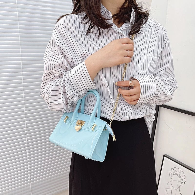 Women's Small All Seasons Pvc Solid Color Fashion Square Lock Clasp Handbag