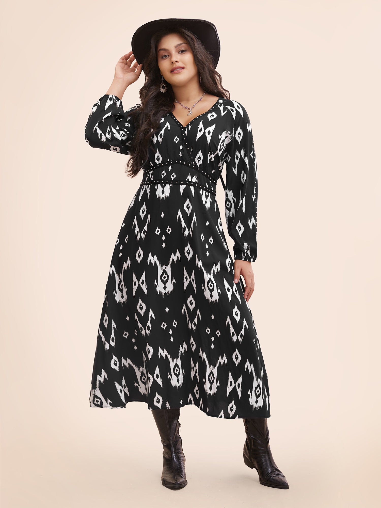 Abstract Studded Woven Maxi Dress