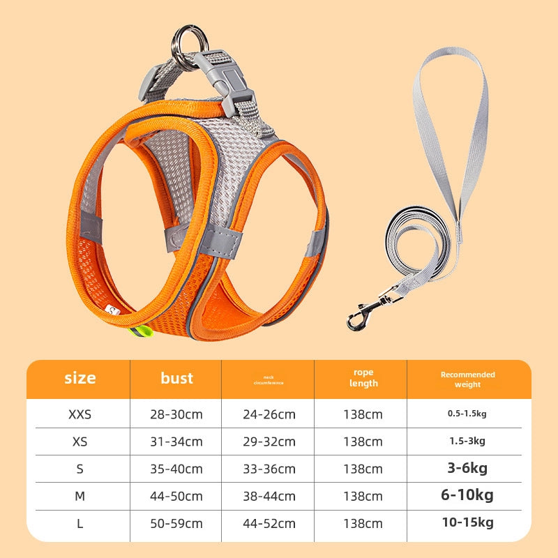 Dog Vest Leash Cat Small Dog Walking Dog Leash Teddy Out Anti-break Reflective Chest Strap