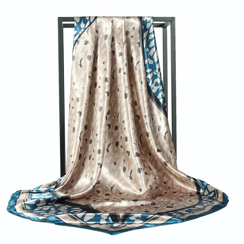 Unisex Vintage Style Leopard Satin Silk Scarf
