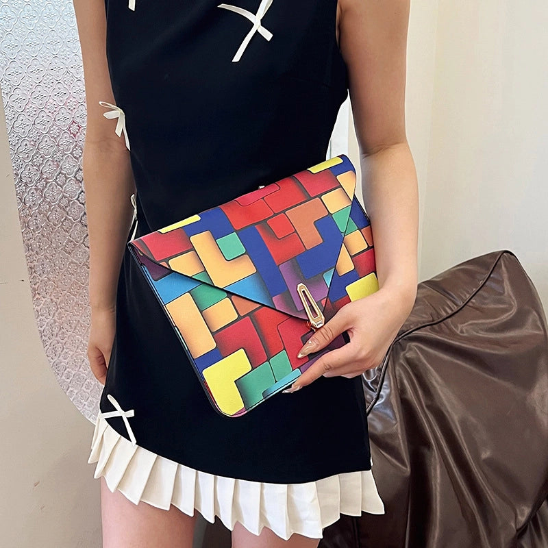 Colour Pu Leather Multicolor Sewing Thread Square Clutches