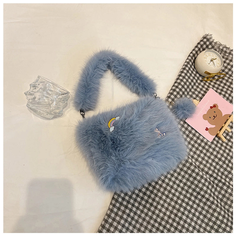 Women's Medium Plush Solid Color Vacation Classic Style Plush Chain Square Zipper Shoulder Bag