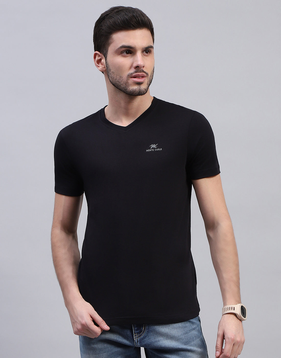 Men Black Solid V Neck Half Sleeve T-Shirt (Pack of 3)