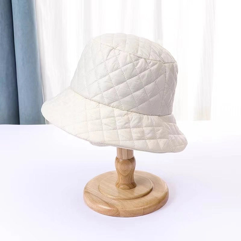 Ultra-light Down Cotton Checkered New Fisherman Hat For Men And Women With Autumn And Winter Warm Korean Net Red Basin Hat