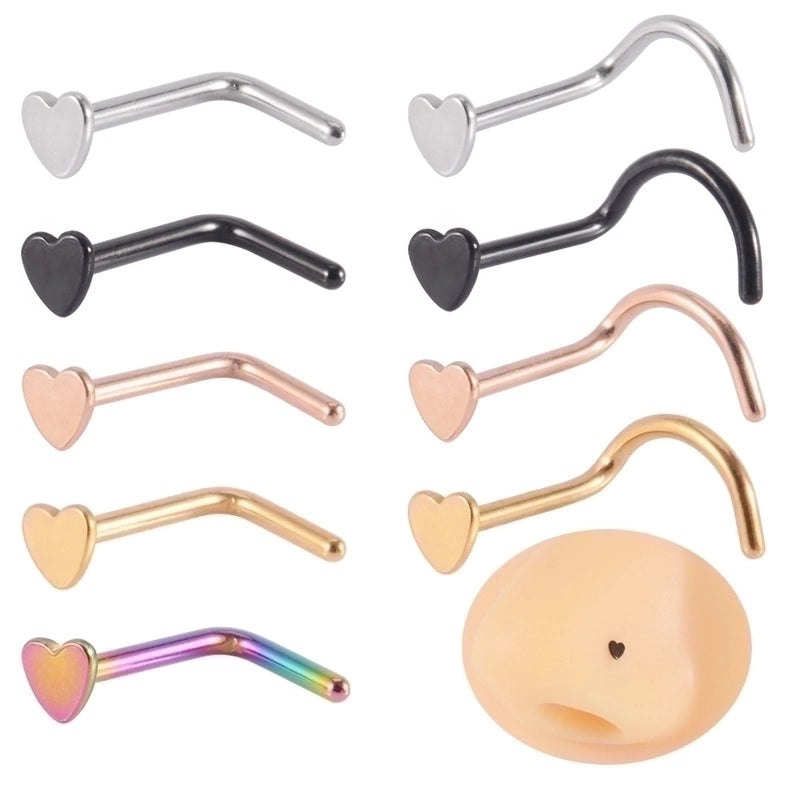 1 Piece Nose Rings & Studs Minimalist Heart Shape 304 Stainless Steel Plating 18K Gold Plated