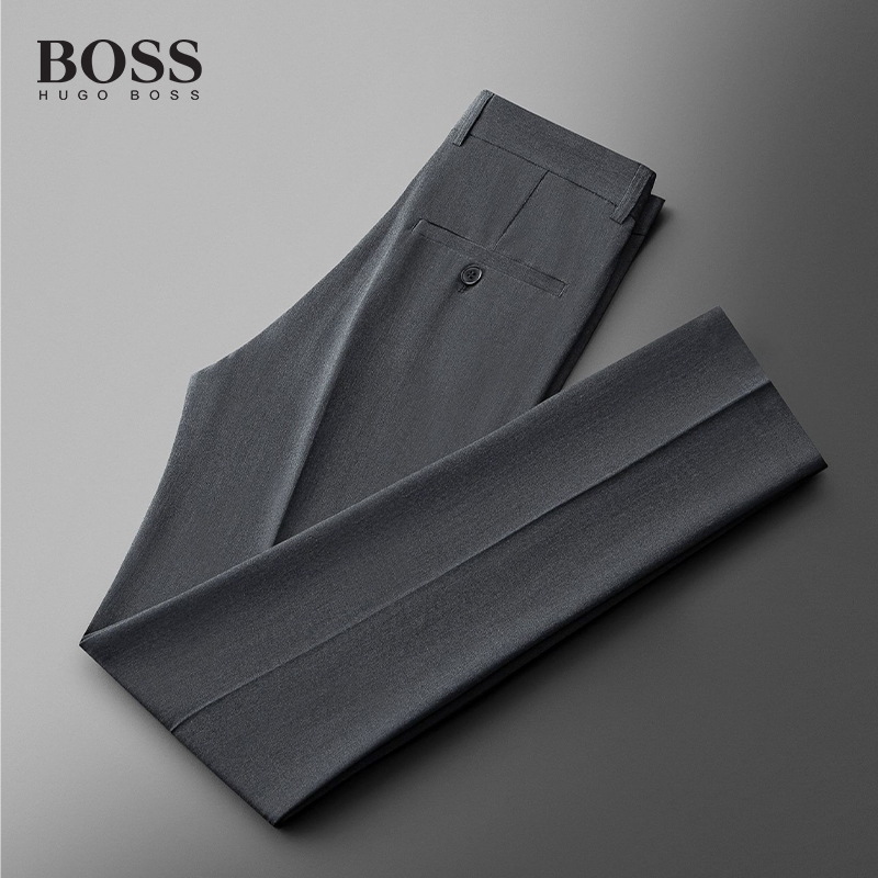 BOSS Luxury Men-s Summer Thin Casual Pants Ice Silk Elastic Drape Suit Pants