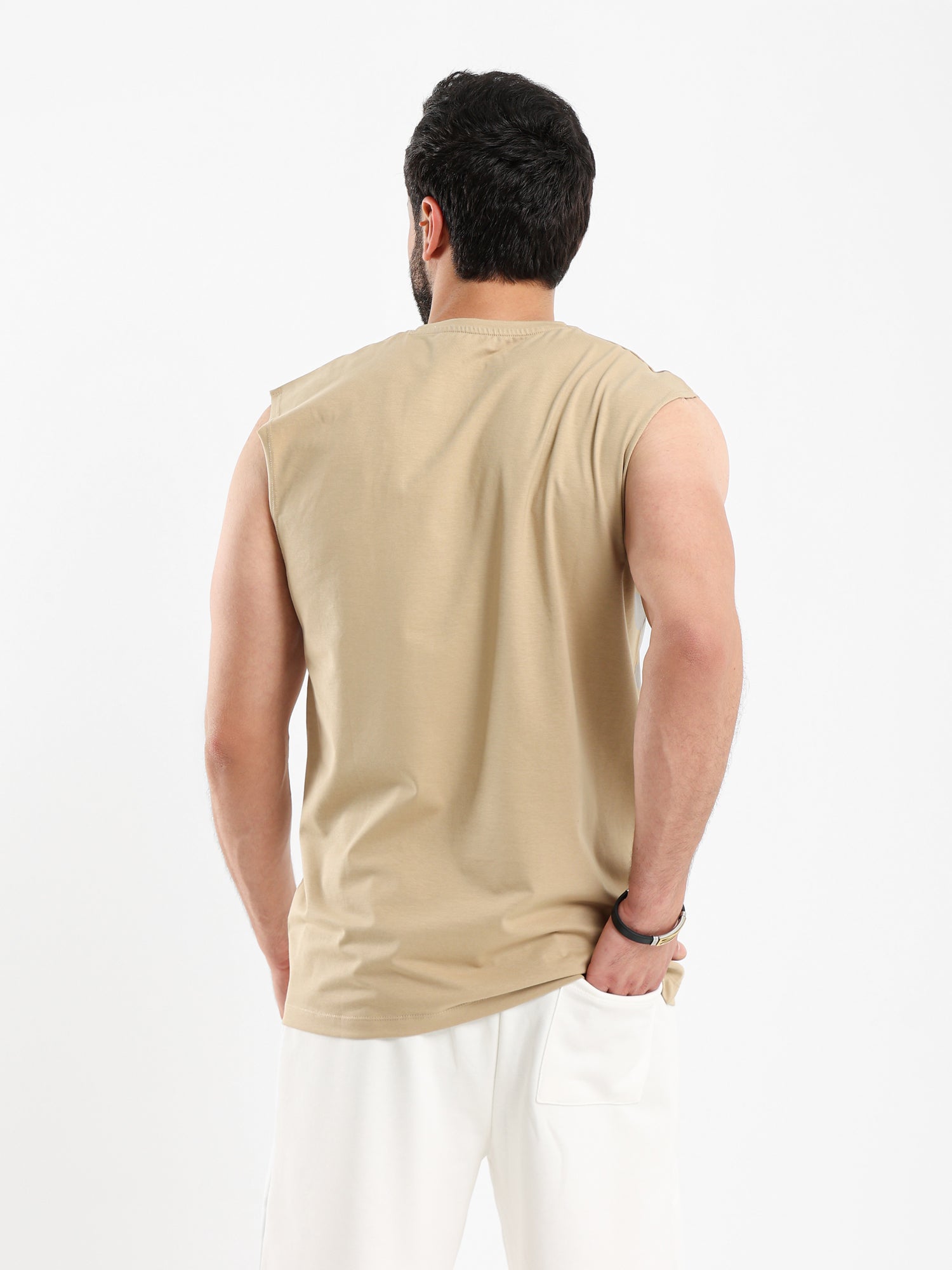 Sleeveless T Shirt with Woven Badge