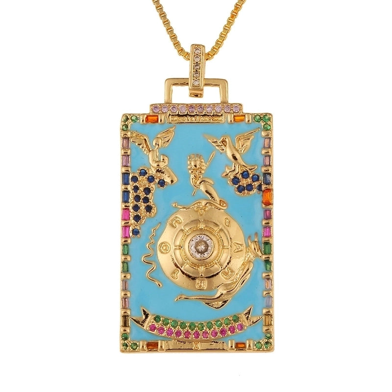 Fashion New Oil Drop Tarot Pendant Copper Zircon Necklace