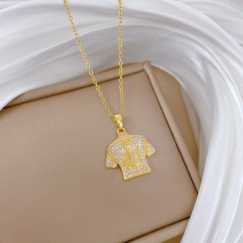 No. 10 Jersey Personalized Gorgeous Full Diamond Necklace Women'S Versatile Clavicle Chain Titanium Steel Chain