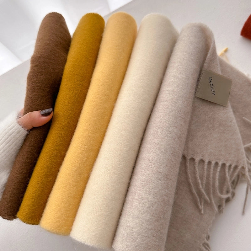 White Pure Wool Scarf Female Winter Student Warm Scarf New Versatile Tassel Narrow Scarf Couple
