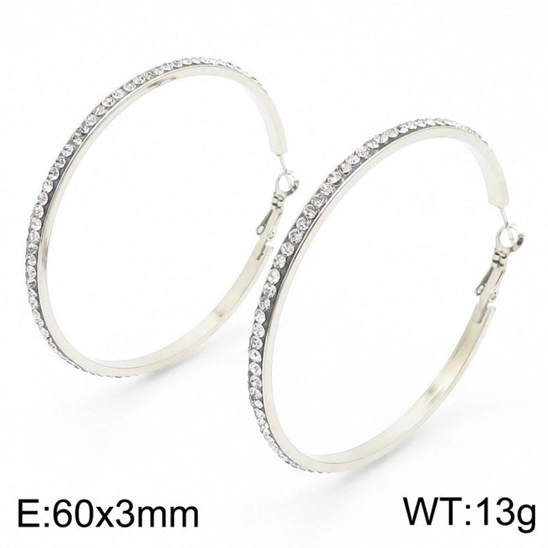 1 Pair Bridal Shiny Solid Color Plating Inlay Stainless Steel Artificial Diamond 18K Gold Plated Hoop Earrings
