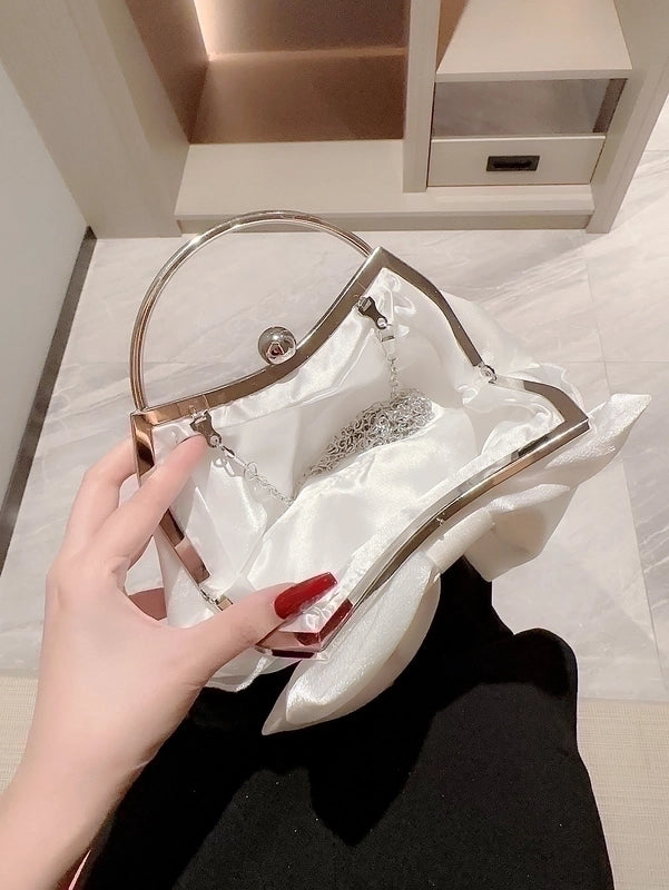 Women's Satin Bow Knot Elegant Vintage Style Flowers Oval Buckle Handbag Evening Bag