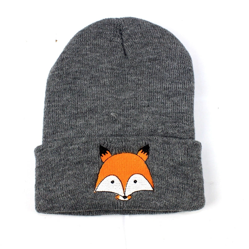 Children Unisex Cute Fox Embroidery Wool Cap