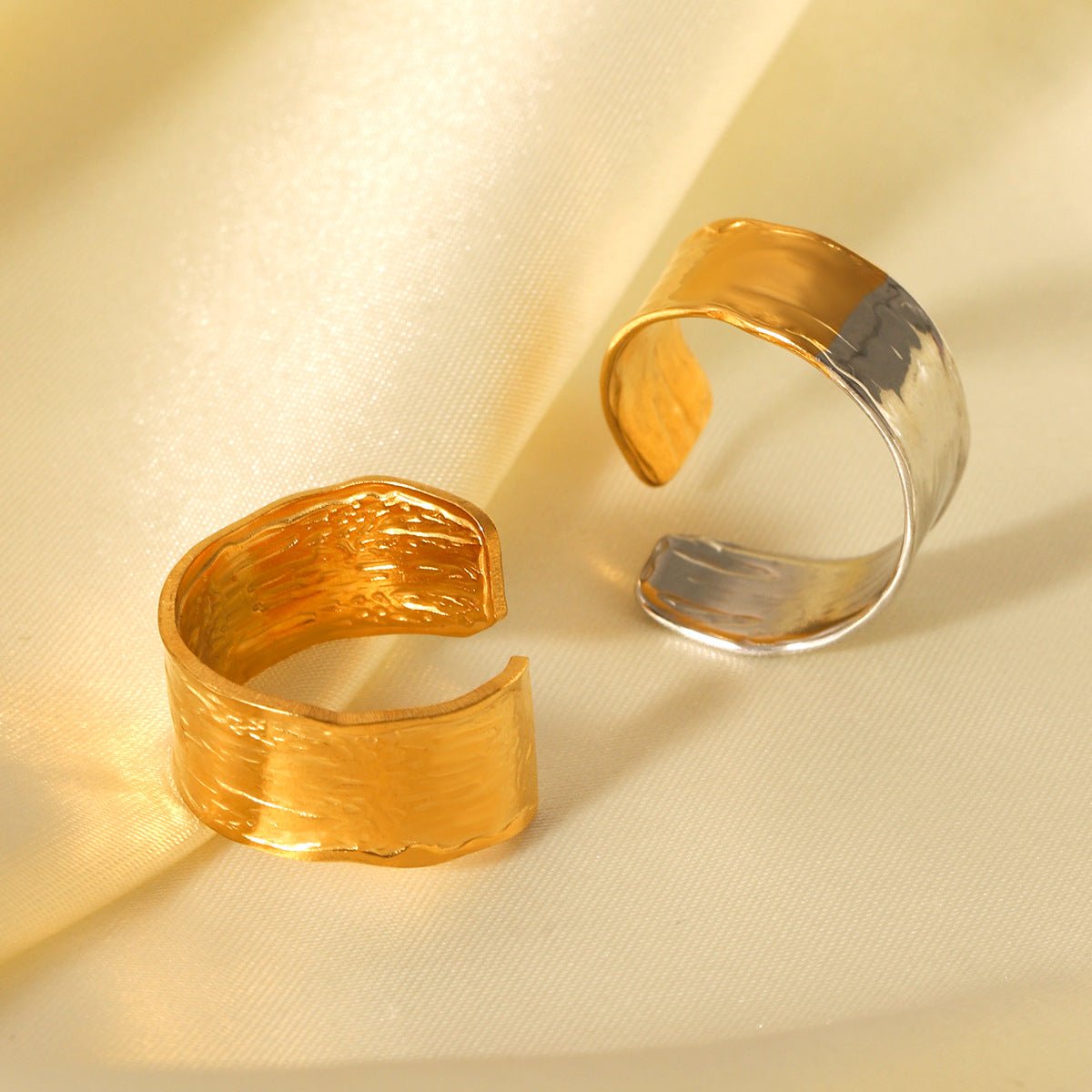 Phoenix Tide Ins18K Gold-Plated Ring Texture Stainless Steel Open Ring Female Titanium Steel Jewelry