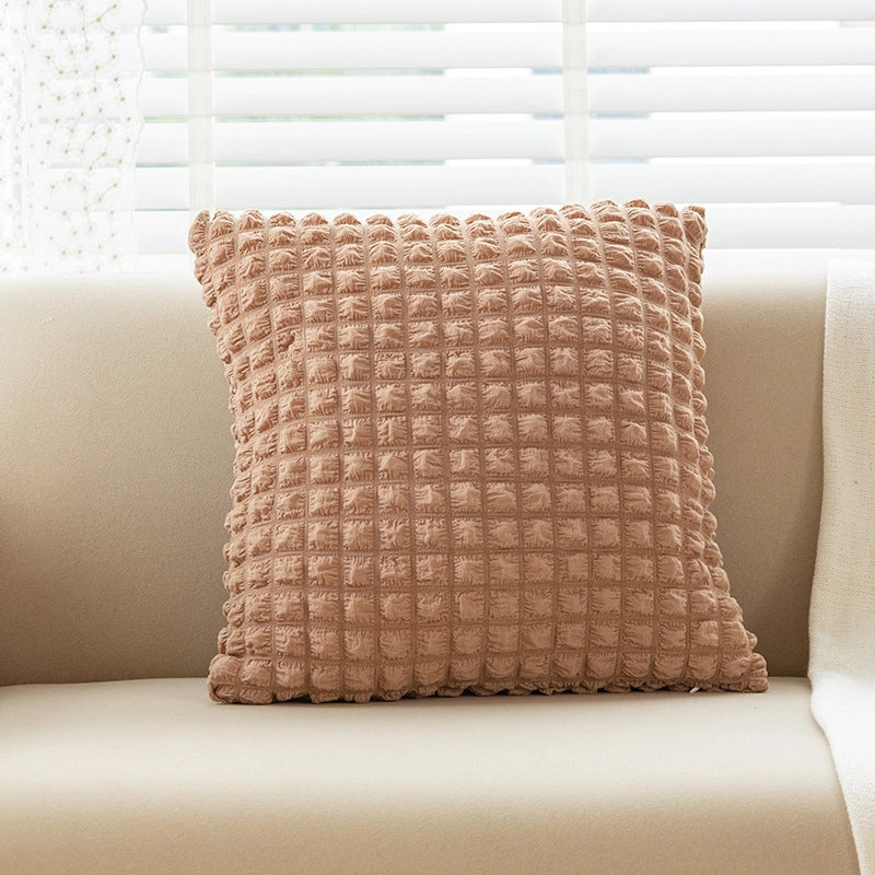 Cream Style Pillow Home Sofa Cushion Simple Solid Color Elastic Puff Plaid Pillow Case Bedside Pillow