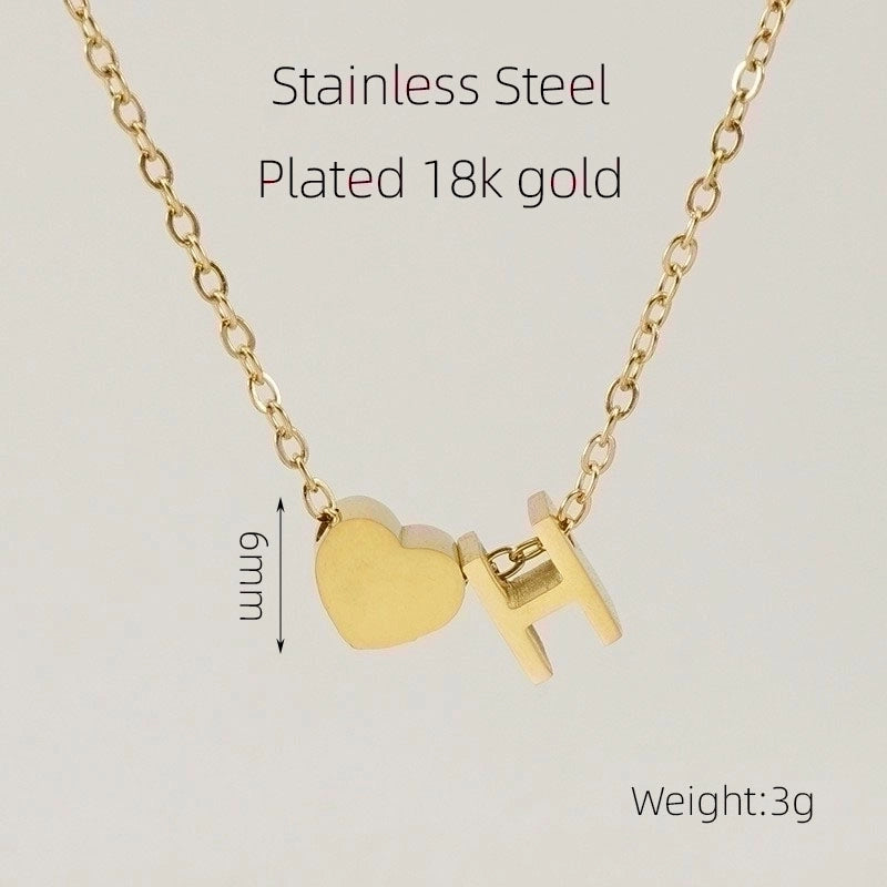 304 Stainless Steel 18K Gold Plated Casual French Style Plating Letter Heart Shape Pendant Necklace