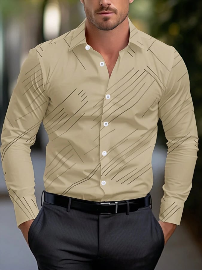 Men'sgeometric Stripe Design Business Casual Shirt