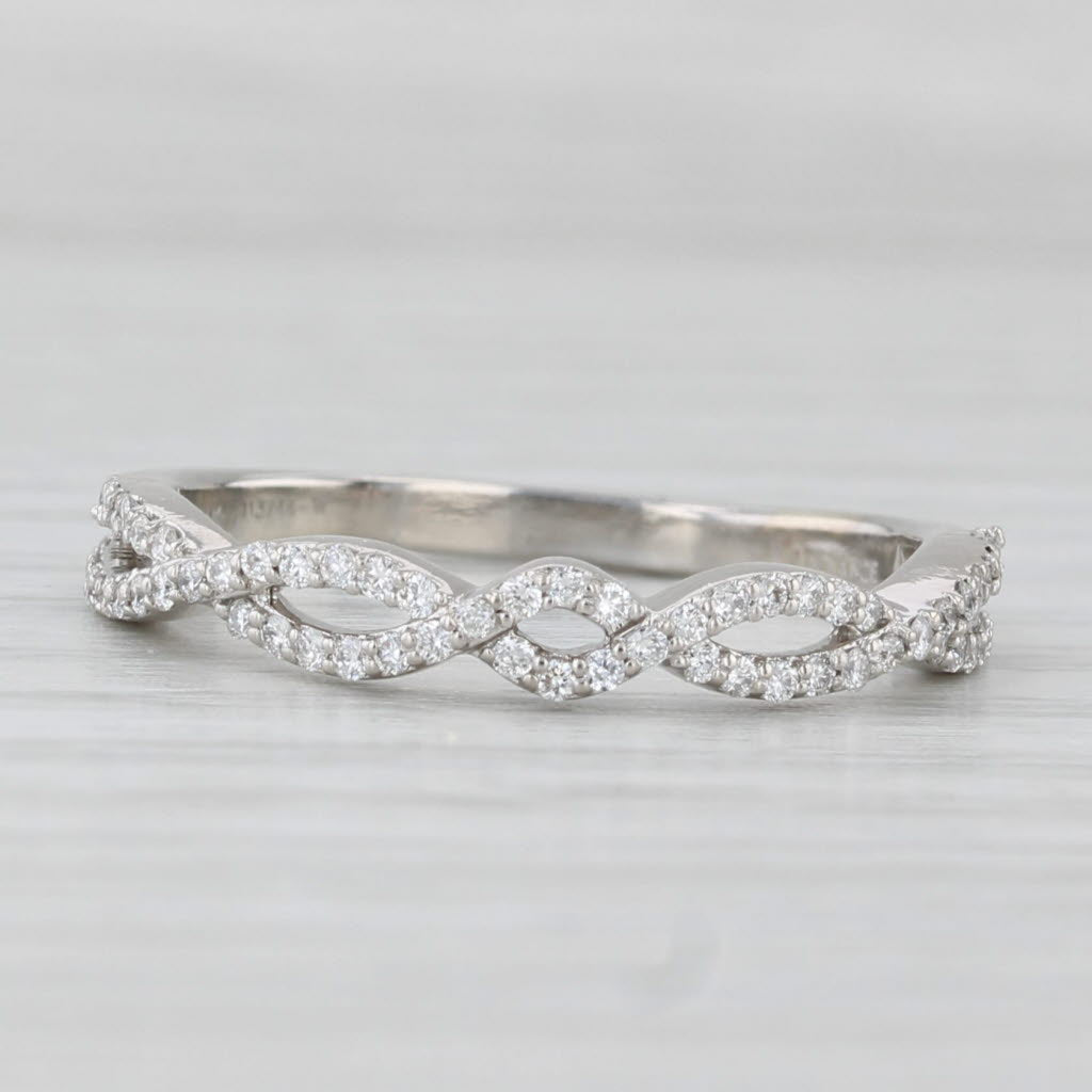 0.33ctw Woven Diamond Band 14k White Gold Stackable Wedding Ring Size 8.25