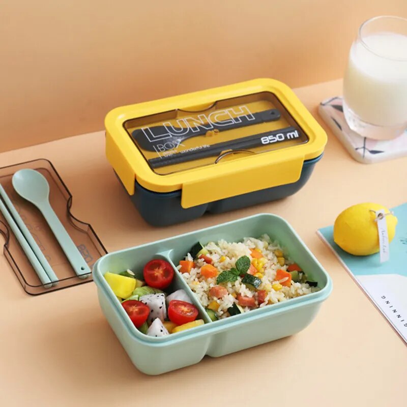 850ml Eco-Friendly Food Grade Plastic Bento Lunch Box With Spoon And Stick