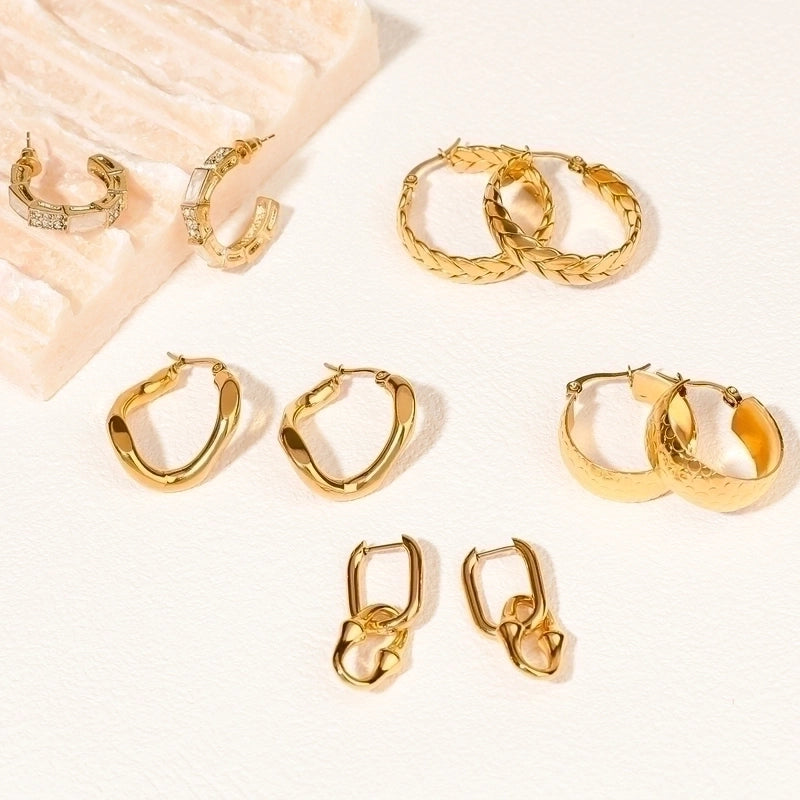 INS Style Geometric Polishing Plating Stainless Steel Gold Plated Earrings