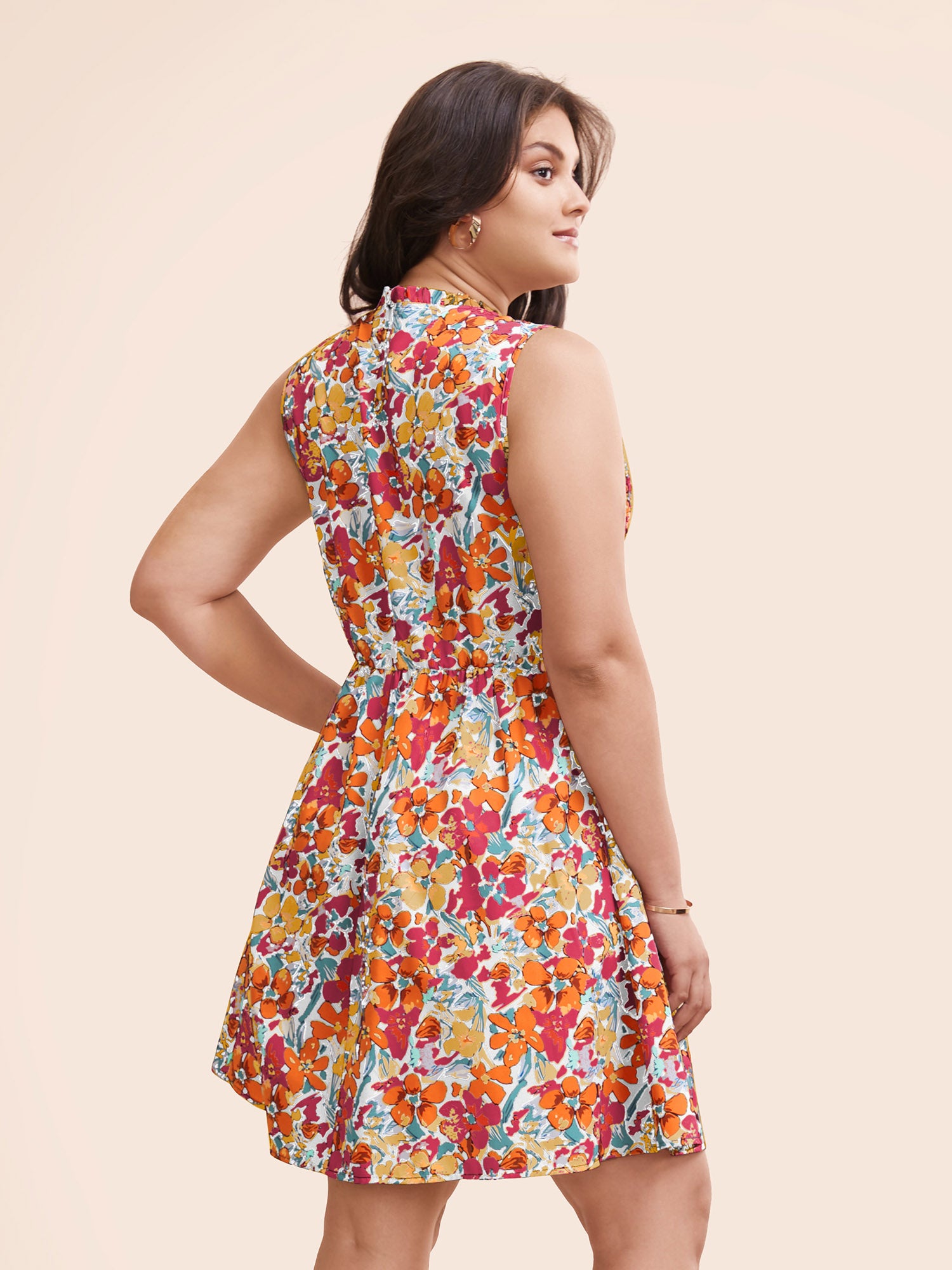 Floral Shirred Frill Trim Tank Dress