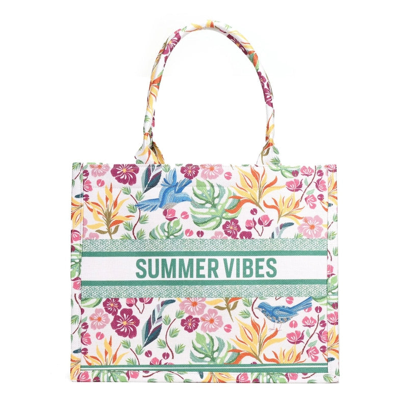 Women's Canvas Animal Letter Flower Elegant Embroidery Square Zipper Tote Bag