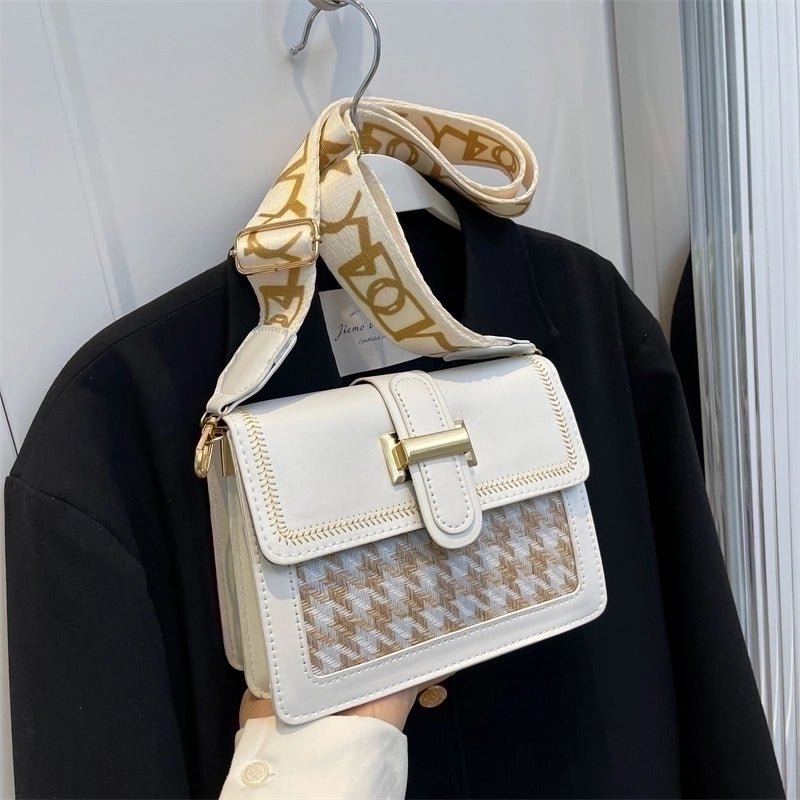 Women's Pu Leather Solid Color Fashion Square Flip Cover Shoulder Bag Crossbody Bag