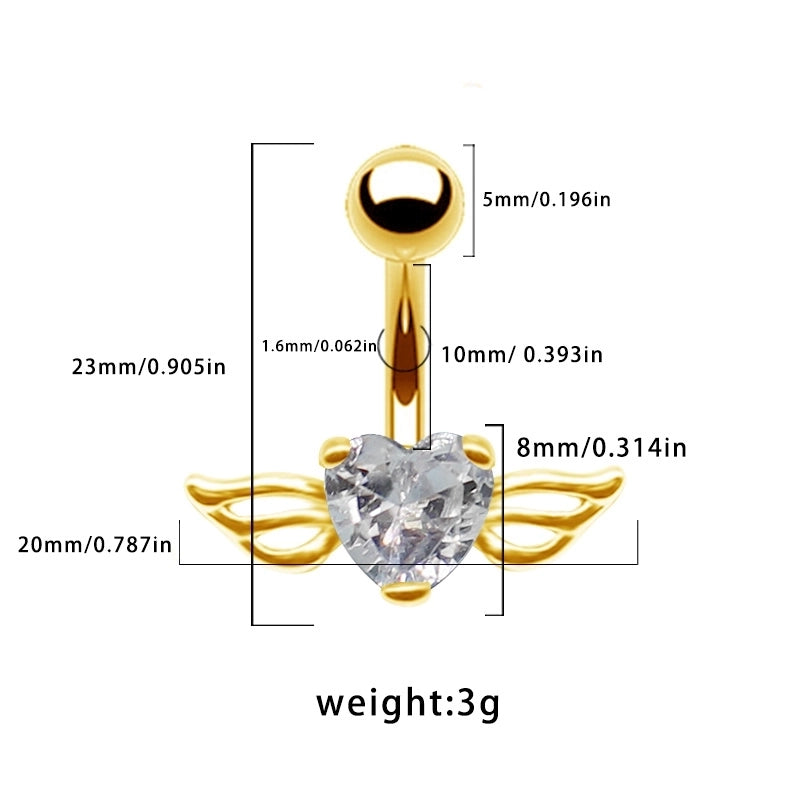 1 Piece Belly Rings Casual Minimalist Heart Shape Wings 316L Stainless Steel  Alloy Inlay Zircon Gold Plated Silver Plated