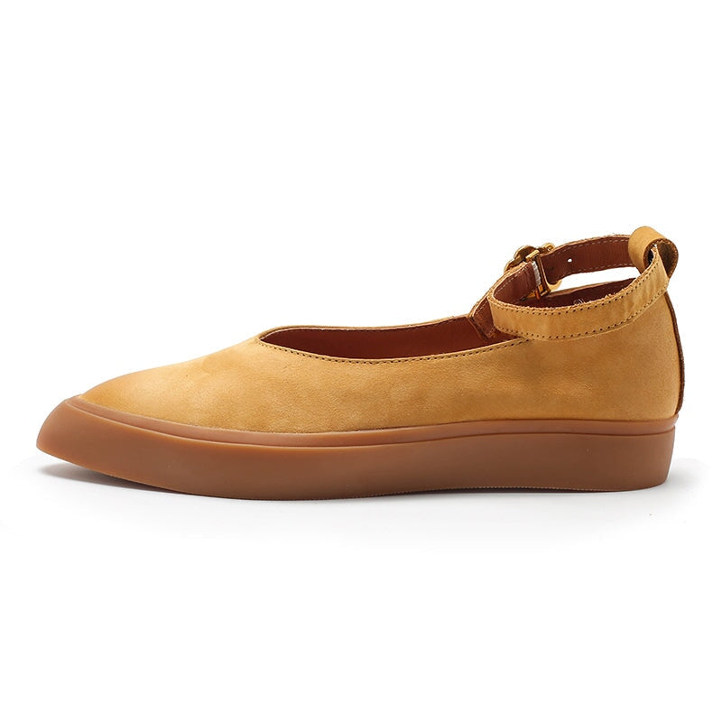 Nubuck Leather Flat Ankle Strap Mary Jane Shoes For Women Point Toe Witch Style in 5 Colors