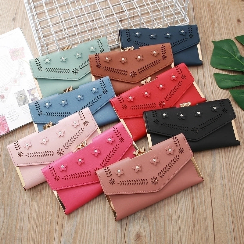Korean Hollow Flower Long Clutch Bag