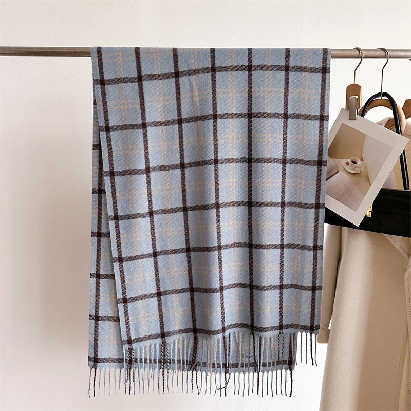 Sweet Cashmere-like Plaid Warm Shawl Scarf Unisex Autumn And Winter Fashion Tassel Scarf