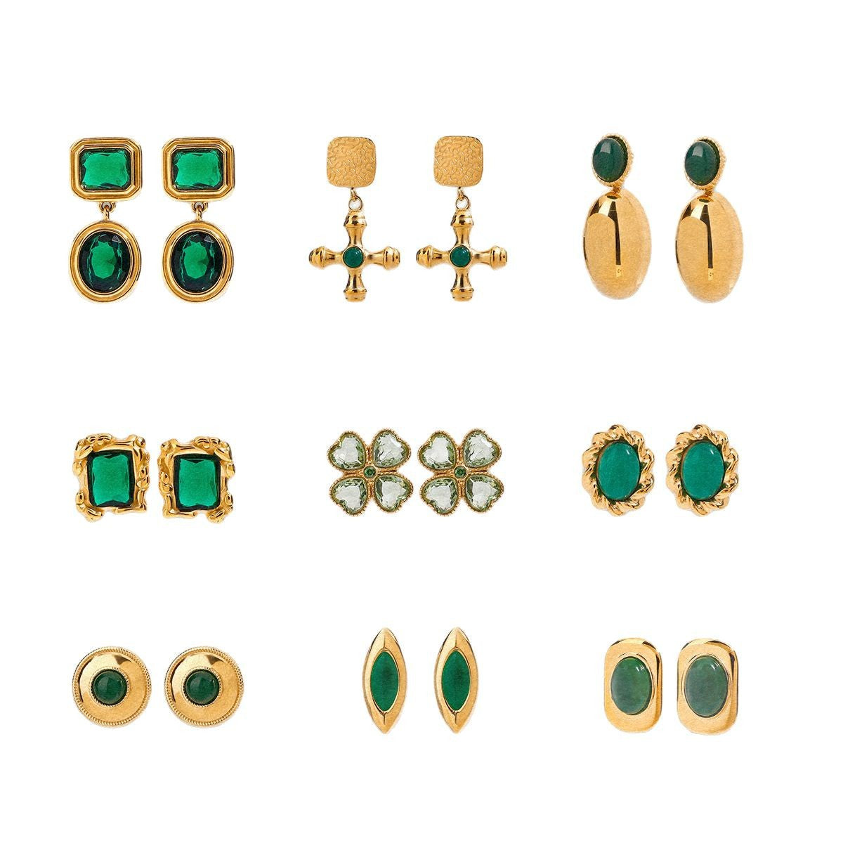 Jie Ding Stainless Steel Earrings Titanium Steel Earrings Green Agate Earrings