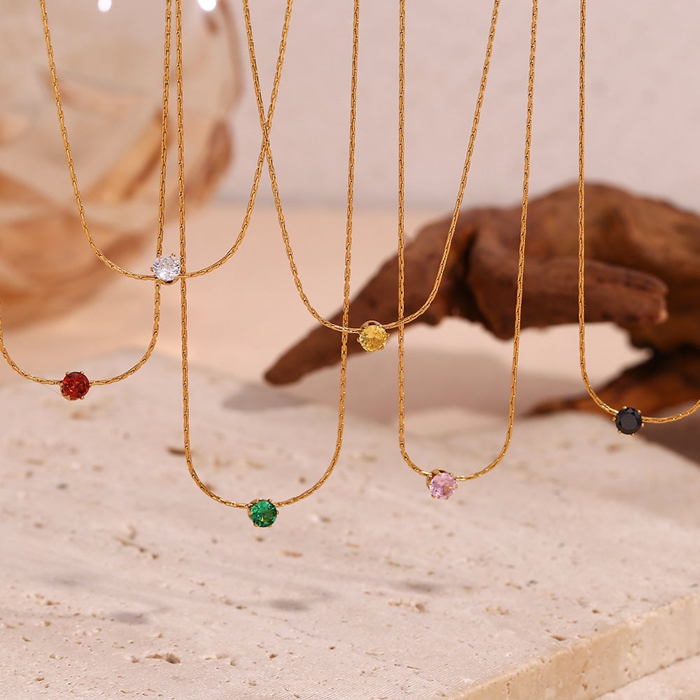 Minimalist Round Circle Geometric Stainless Steel 18K Gold Plated Necklaces