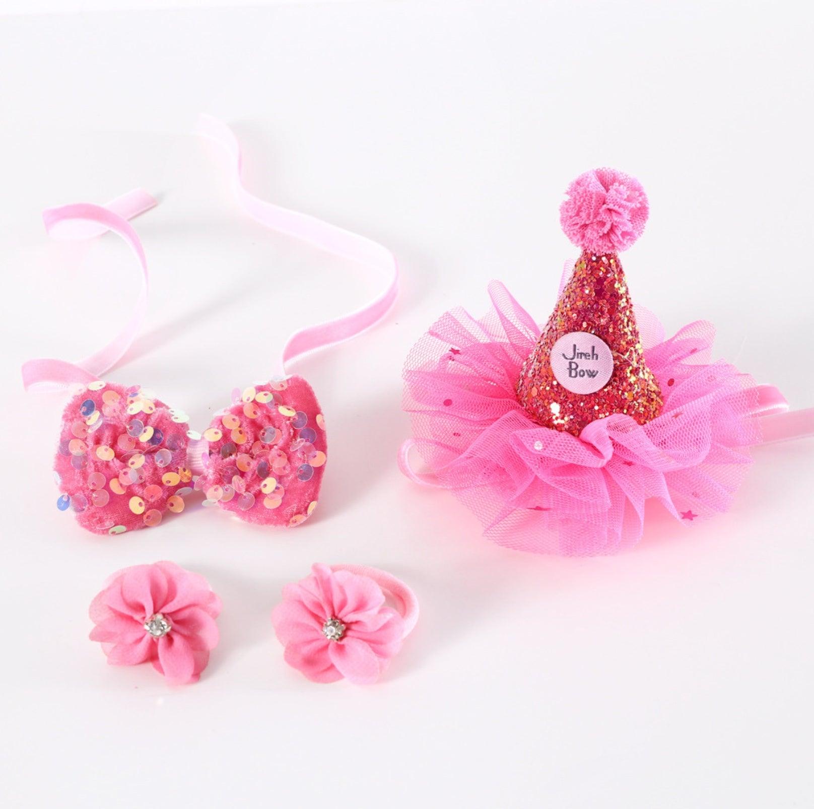 Lace & Glitter Pet Birthday Celebration Kit - Hat. Bowtie & Paw-Rings