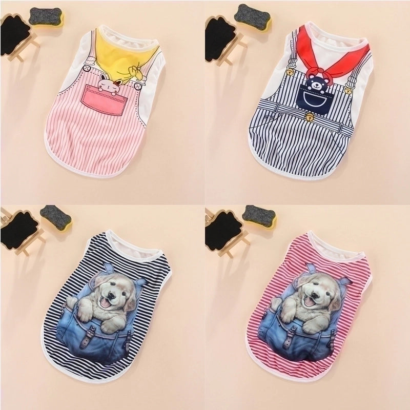 Cartoon Thin Fake Suspenders Vest Pet Dog Clothes 1 Pieces