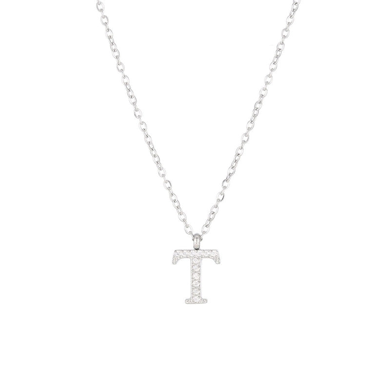 Minimalist Letter 304 Stainless Steel Zircon 16K Gold Plated White Gold Plated Plating Inlay Pendant Necklace