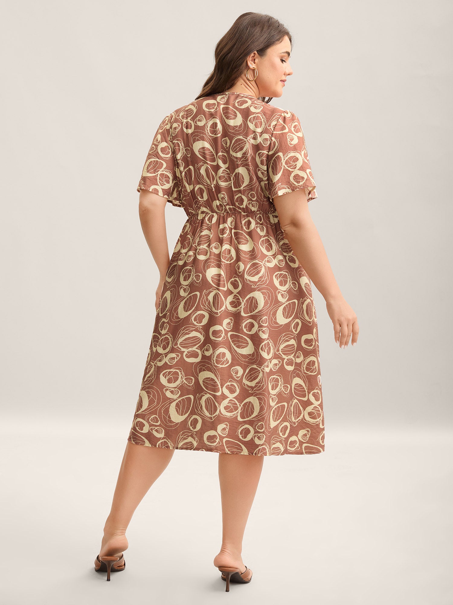 Rayon Bubble Print Stretchy Waist Pockets Midi Dress