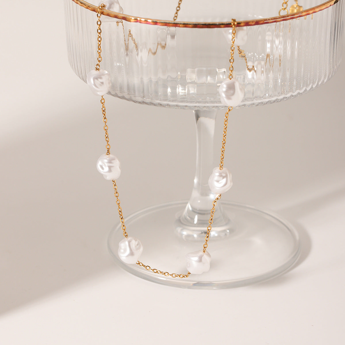 Stainless Steel Necklace With Special-Shaped Pearls For Women Retro Titanium Steel Clavicle Chain