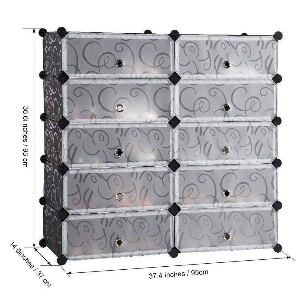 2 Column 5 Layer Updoor Shoe Rack. Dust Proof Shoe Cabinet with Doors