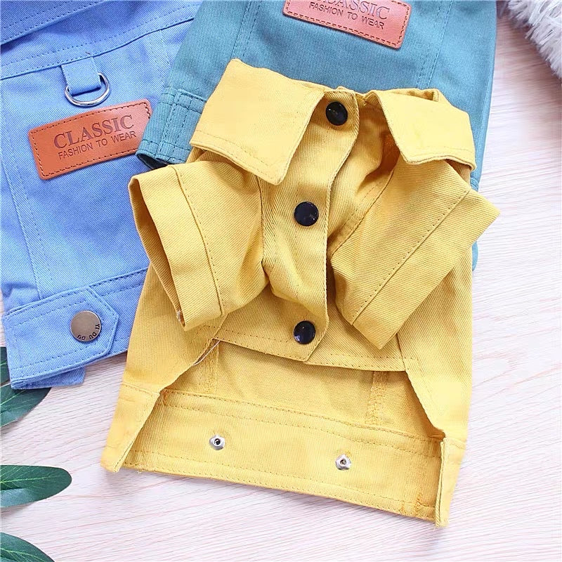 Solid Color Denim Dog Harness Jacket