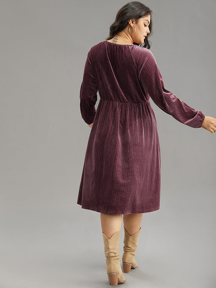 Plain Velvet Gathered Elastic Waist Dress