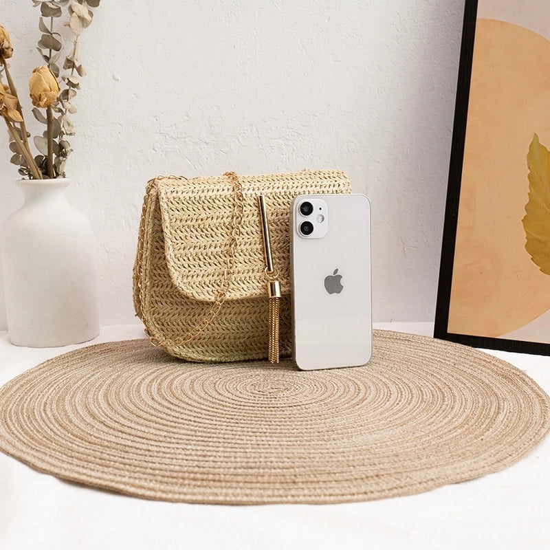 Women's Medium Straw Solid Color Vacation Weave Square Magnetic Buckle Straw Bag