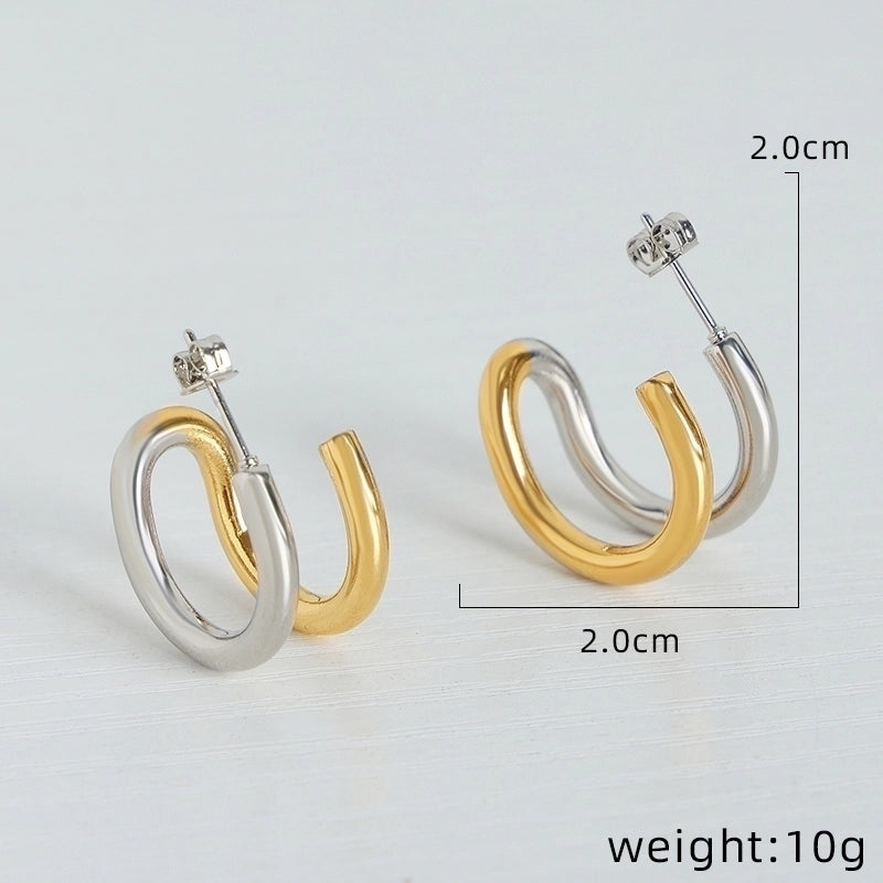 3 Pieces Minimalist Geometric Plating Titanium Steel 18K Gold Plated Ear Studs