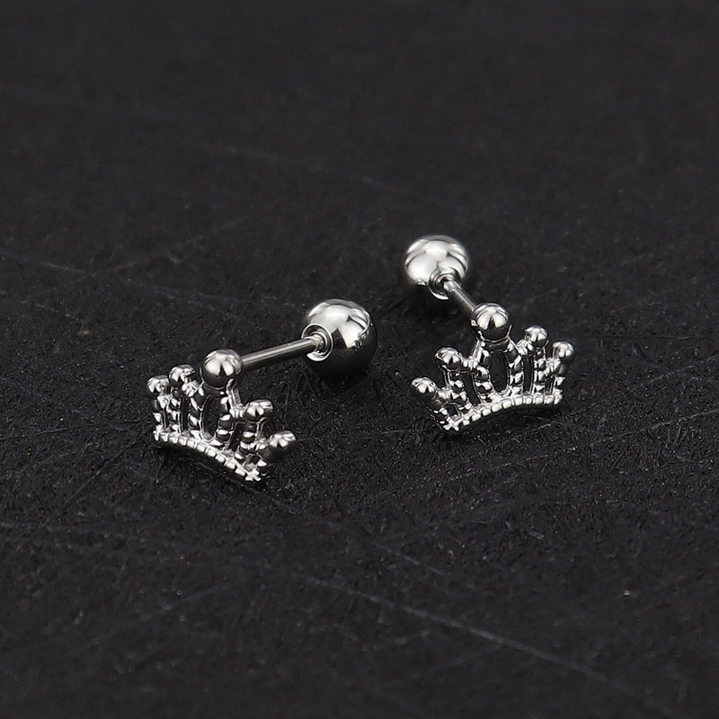 1 Piece Cute Minimalist Geometric Animal Crown Plating Titanium Steel Ear Studs