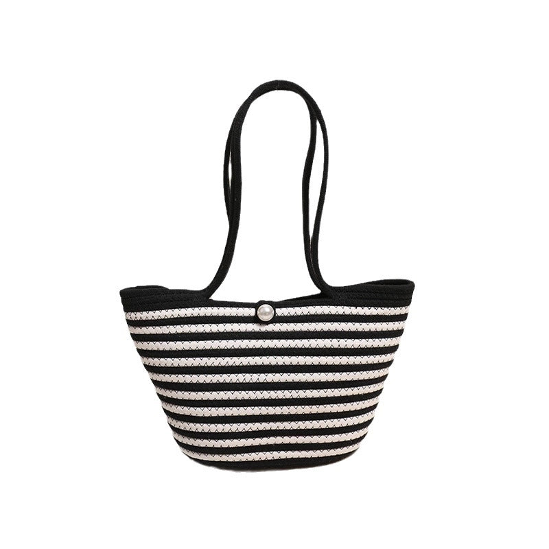 Women's Medium Polyester Stripe Classic Style Square Open Straw Bag