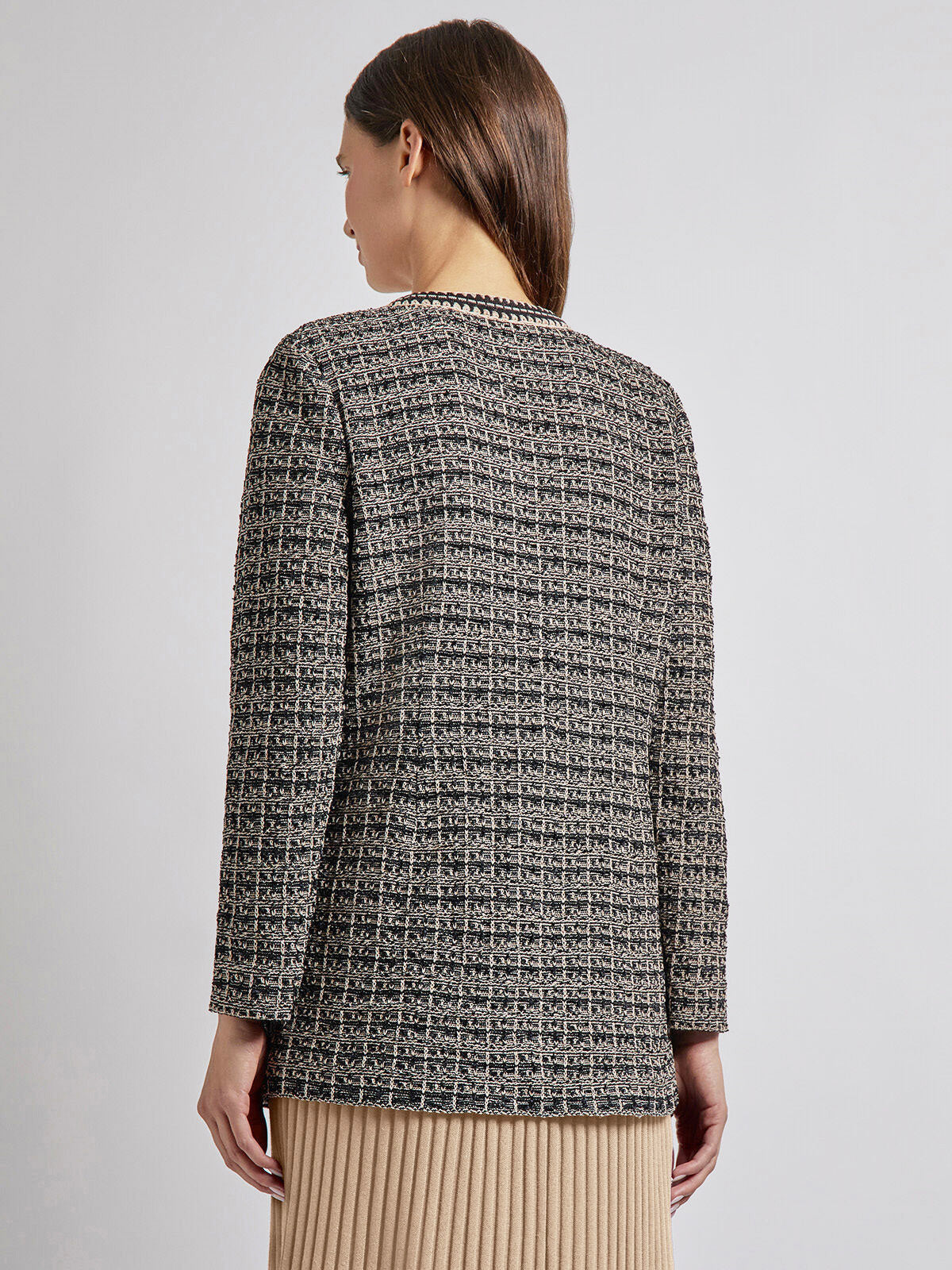 Tailored Fit Contrast Trim Tweed Knit Jacket
