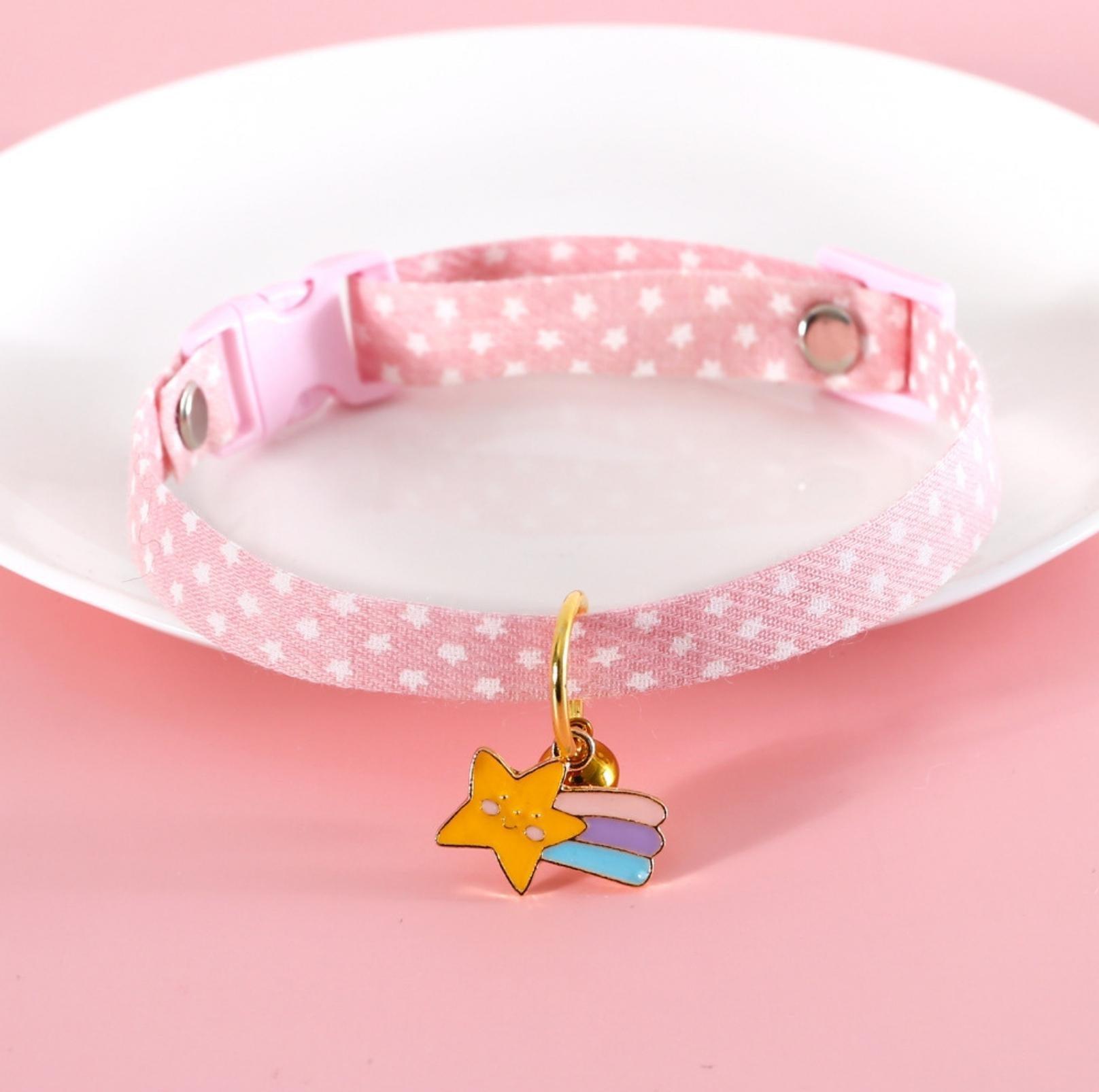 Adjustable Pet Collar with Lovely Charm and Copper Bell for Cats and Small Dogs